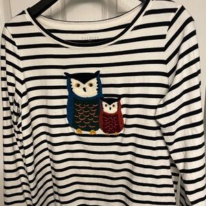 Talbots - Fun striped LS t-shirt with owls XL - gently used